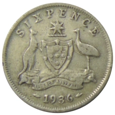 Монета 6 пенсов 1936 года Австралия (аверс)