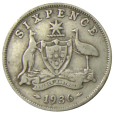 Монета 6 пенсов 1936 года Австралия (аверс)