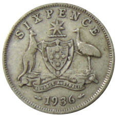 Монета 6 пенсов 1936 года Австралия (аверс)