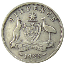 Монета 6 пенсов 1936 года Австралия (аверс)