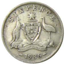 Монета 6 пенсов 1936 года Австралия (аверс)