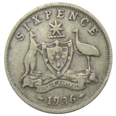 Монета 6 пенсов 1936 года Австралия (аверс)