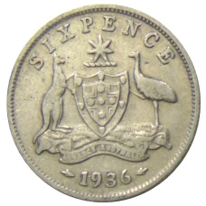Монета 6 пенсов 1936 года Австралия (аверс)