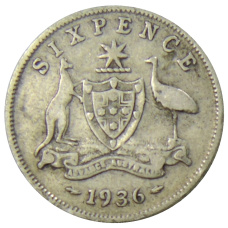 Монета 6 пенсов 1936 года Австралия (аверс)