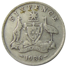 Монета 6 пенсов 1936 года Австралия (аверс)