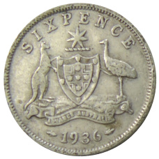 Монета 6 пенсов 1936 года Австралия (аверс)