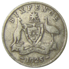 Монета 6 пенсов 1925 года Австралия (аверс)