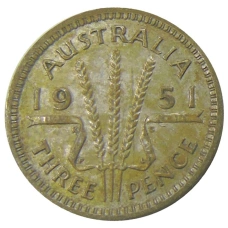 Монета 3 пенса 1951 года Австралия (аверс)