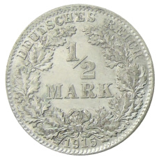 Монета 1/2 марки 1915 года D Германия (аверс)