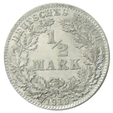 Монета 1/2 марки 1915 года D Германия (аверс)
