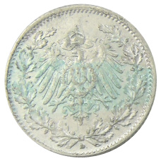 Монета 1/2 марки 1915 года D Германия (реверс)