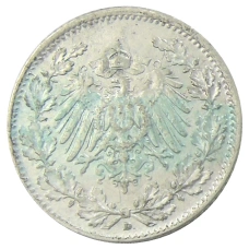 Монета 1/2 марки 1915 года D Германия (реверс)