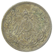 Монета 1/2 марки 1916 года F Германия (реверс)