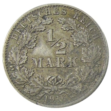 Монета 1/2 марки 1916 года J Германия (аверс)