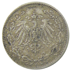 Монета 1/2 марки 1916 года J Германия (реверс)