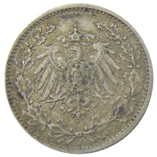 Монета 1/2 марки 1916 года J Германия (реверс)