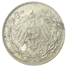 Монета 1/2 марки 1916 года D Германия (реверс)