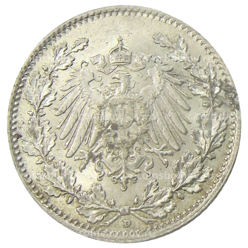 Монета 1/2 марки 1916 года D Германия (вид 2)