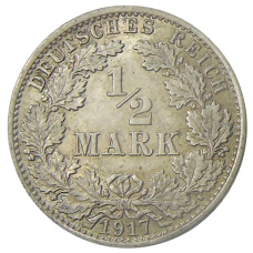 Монета 1/2 марки 1917 года A Германия (аверс)