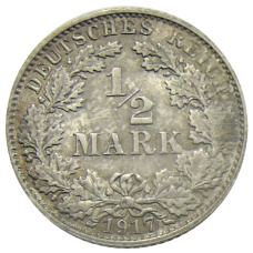 Монета 1/2 марки 1917 года E Германия (аверс)