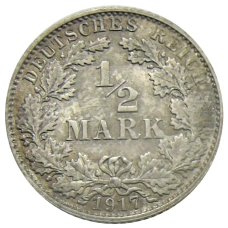 Монета 1/2 марки 1917 года E Германия (аверс)