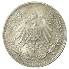Монета 1/2 марки 1917 года E Германия (реверс)