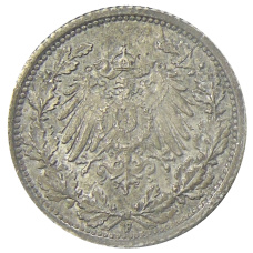 Монета 1/2 марки 1918 года F Германия (реверс)