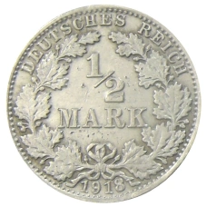 Монета 1/2 марки 1918 года G Германия (аверс)