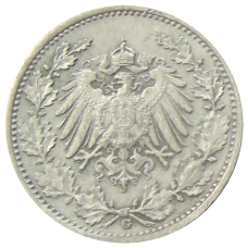 Монета 1/2 марки 1918 года G Германия (реверс)