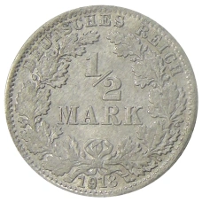 Монета 1/2 марки 1918 года J Германия (аверс)