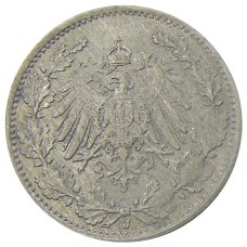 Монета 1/2 марки 1918 года J Германия (реверс)