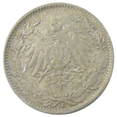 Монета 1/2 марки 1919 года J Германия (реверс)