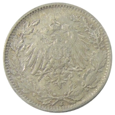 Монета 1/2 марки 1919 года J Германия (реверс)