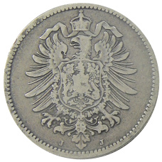 Монета 1 марка 1875 года J Германия (реверс)