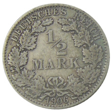 Монета 1/2 марки 1906 года E Германия (аверс)