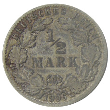 Монета 1/2 марки 1906 года J Германия (аверс)