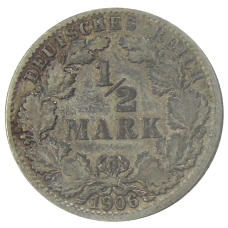 Монета 1/2 марки 1906 года J Германия (аверс)