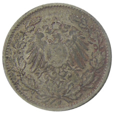 Монета 1/2 марки 1906 года J Германия (реверс)