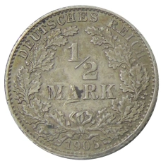 Монета 1/2 марки 1906 года G Германия (аверс)