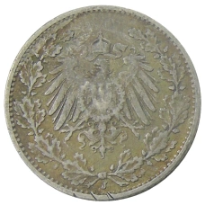 Монета 1/2 марки 1907 года J Германия (реверс)