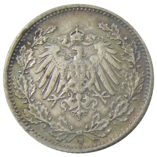 Монета 1/2 марки 1907 года D Германия (реверс)