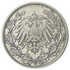 Монета 1/2 марки 1908 года G Германия (реверс)