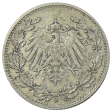 Монета 1/2 марки 1909 года D Германия (реверс)