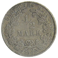 Монета 1/2 марки 1909 года E Германия (аверс)