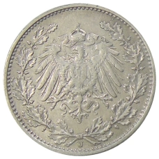 Монета 1/2 марки 1909 года J Германия (реверс)