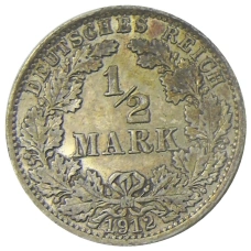 Монета 1/2 марки 1912 года A Германия (аверс)