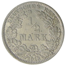 Монета 1/2 марки 1913 года J Германия (аверс)