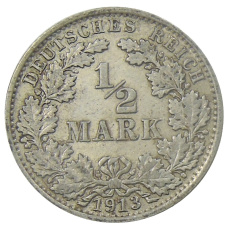 Монета 1/2 марки 1913 года E Германия (аверс)