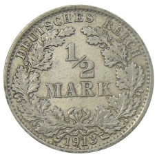 Монета 1/2 марки 1913 года E Германия (аверс)