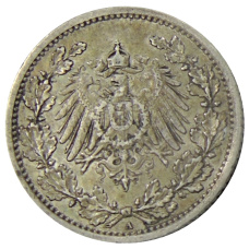 Монета 1/2 марки 1913 года A Германия (реверс)